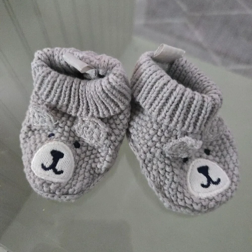New Carter's Just One You Baby Gray Knitted Bear Slippers Booties Newborn